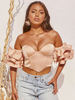 Womens Bluse Champagner Farbe Offene Schulter Bateau Hals Kurzarm Polyester Sexy Tops