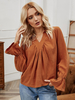 Womens Bluse Kaffee Braun Polyester Casual Plissee Long Sleeves Sommerhemd