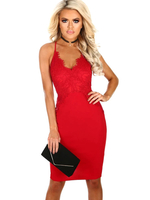 Womens Bodycon-Kleider rote ärmellose Spaltung vorne sexy Riemen Hals offene Schulter Midi-Hülle-Kleid