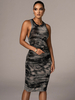 Womens Bodycon Kleider Schwarz Bedruckt Ärmelloses Juwelenhals Slim Fit Kleid Etuikleid
