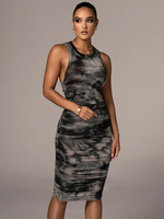 Womens Bodycon Kleider Schwarz Bedruckt Ärmelloses Juwelenhals Slim Fit Kleid Etuikleid