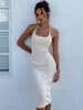 Womens Bodycon Kleider Weißes Neckholder Schnür rückenfreies sexy ärmelloses Midi-Bleistiftkleid