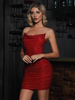 Womens Club Dress Burgunder Bateau Neck Ärmelloses Polyester Layered Sexy Bodycon Midi Kleid