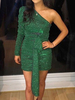 Womens Club Kleid Hunter Green Plissee Ärmelloses Polyester Asymmetrisches Sexy Bodycon Midikleid