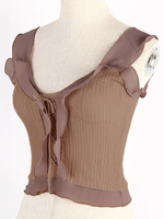 Womens Coffee Brown Cami Top Träger Hals Rüschen Casual Drawstring Polyester Camis