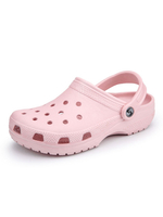 Womens Crocs Pink PU Leder Runde Zehen Slip-On Casual Beach Flache Sandalen