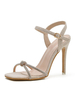 Womens Ferse Sandalen Blonde Stiletto Ferse Quadratische Zehe Glitter Sommer Knöchelband Fersen