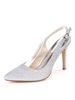 Womens Glitter Abendschuhe Slingback High Heel Party Schuhe Silber Spitz