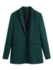 Womens Green Blazer V-Ausschnitt Turndown Kragen Knöpfe Lange Ärmel Tatting Casual Modern Covercoat