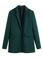 Womens Green Blazer V-Ausschnitt Turndown Kragen Knöpfe Lange Ärmel Tatting Casual Modern Covercoat