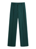 Womens Green Pants Tatting Erhöhte Taille Tatting Stoff Lange Gerade Hose