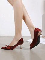Womens Heels Mid-Low Chic-Spitz-Zehe Stiletto-Fersen-Rhinestones fantastische Burgundpumpen