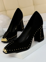Womens High Heels Karree Cap Toe ausgestelltem Absatz Chic Modern Pumps