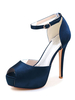 Womens Hochzeit Schuhe Satin Peep Toe Pfennigabsatz Plattform Brautschuhe