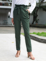 Womens Hosen Hunter Green Buttons Lycra Spandex Angehobene Taille Lange Hose