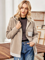 Womens Jacken Khaki Turndown-Kragen Asymmetrische Reißverschluss Casual Indoor Kurzjacke