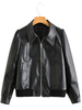 Womens Jacken schwarz Langarm PU-Leder-Reißverschluss kurze beiläufige schwarze Lederjacke