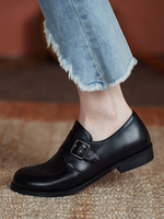 Womens Loafers Black PU Leder Round Toe Metal Details Freizeitschuhe
