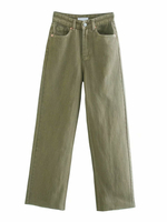 Womens Long Pants Grüne Polyester Reißverschluss Fly Waist Straight Hose