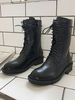 Womens Martin Mid Calf Stiefel schwarz runde Kappe flache Winterstiefel