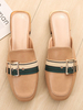 Womens Maultiere Aprikosen-PU-Leder-Quadrat-Zehe Slip-On-Welpen-Ferse Freizeitschuhe