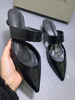 Womens Maultiere Blakc PU-Leder spitzer Zehe Slip-On-Welpen-Ferse Freizeitschuhe