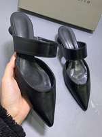 Womens Maultiere Blakc PU-Leder spitzer Zehe Slip-On-Welpen-Ferse Freizeitschuhe