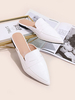 Womens Maultiere weiße PU-Leder spitzer Zehe Slip-On-Welpen-Ferse Freizeitschuhe