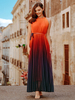 Womens Maxi Kleider ärmelloses Ombre Juwel Neck Sleeveless Polyester Sommer Langes Kleid