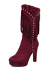 Womens Mid Calf Boots Burgund runde Kappe 4;5 "Stiefel mit Quasten