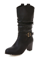 Womens Mid Calf Boots Round Toe Schnalle 2;6 "Stiefel