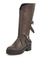 Womens Mid Calf Boots runde Kappe Schnalle Blockabsatz Winterstiefel