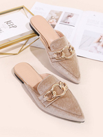 Womens Mules Aprikose Polyester Spitze Zeh Welpe Absatz Slip-On Daily Casual Flache Schuhe