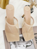 Womens Mules Aprikose Square Toe Stiletto Absatz Polyurethan Slingbacks Schuhe