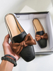 Womens Mules Black PU-Leder-Quadrat-Zeh-Slip-On-Welpen-Ferse lässig flache Schuhe