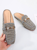 Womens Mules Black PU-Leder-Quadrat-Zeh-Welpen-Ferse Slip-On-flacher Sandale