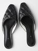 Womens Mules Black PU Leder spitzer Zehe Hengels Slip-On Flachsandal