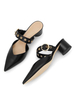 Womens Mules Black PU Leder spitzer Zehe Slip-on Cone Heel Casual Schuhe