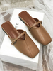 Womens Mules Kaffee Braun PU Leder Square Tehe Welpen Ferse Slip-on Schuhe