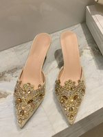 Womens Mules Lace Blond Pointed Toe Lässige Sommerschuhe