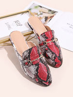 Womens Mules Red PU Leder Pointed Toe Snake Print Slip-On Freizeitschuhe