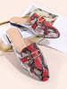 Womens Mules Red PU Leder Runde Zehen Welpen Absatz Absatz Slip-On Flache Schuhe