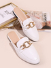 Womens Mules White PU Leder Pointed Toe Slip-On Welpenabsätze Lässige flache Schuhe
