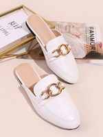 Womens Mules White PU Leder Pointed Toe Slip-On Welpenabsätze Lässige flache Schuhe