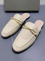 Womens Mules White PU Leder Runde Zehe Slip-on Welpen Ferse Freizeitschuhe