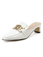 Womens Mules White PU Leder Square Toe Slingbacks Schuhe
