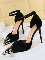 Womens Pumps spitz zee Stiletto Fersenmetalldetails Polyurethan Chic Black Heels