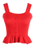 Womens Red Cami Top Straps Hals Rüschen Polyester Backless Casual Camis