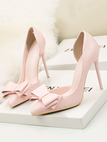 Womens Rosa High Heels spitzte Spitze Stiletto Fersenpumpen mit Bogen