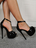 Womens Sexy High Heels Schwarz PU Leder Peep Toe Sexy Schuhe